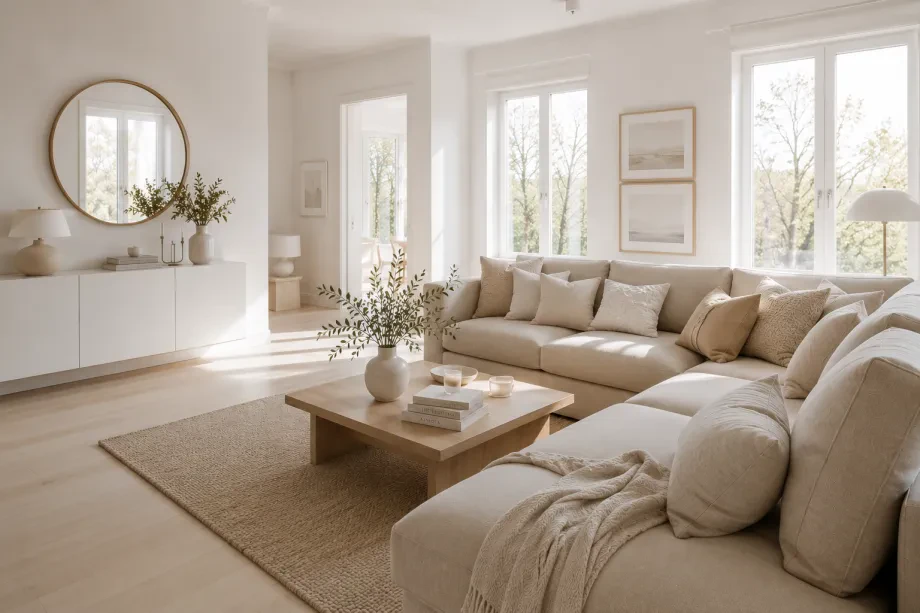 Modernes Wohnzimmer mit heller Farbgestaltung