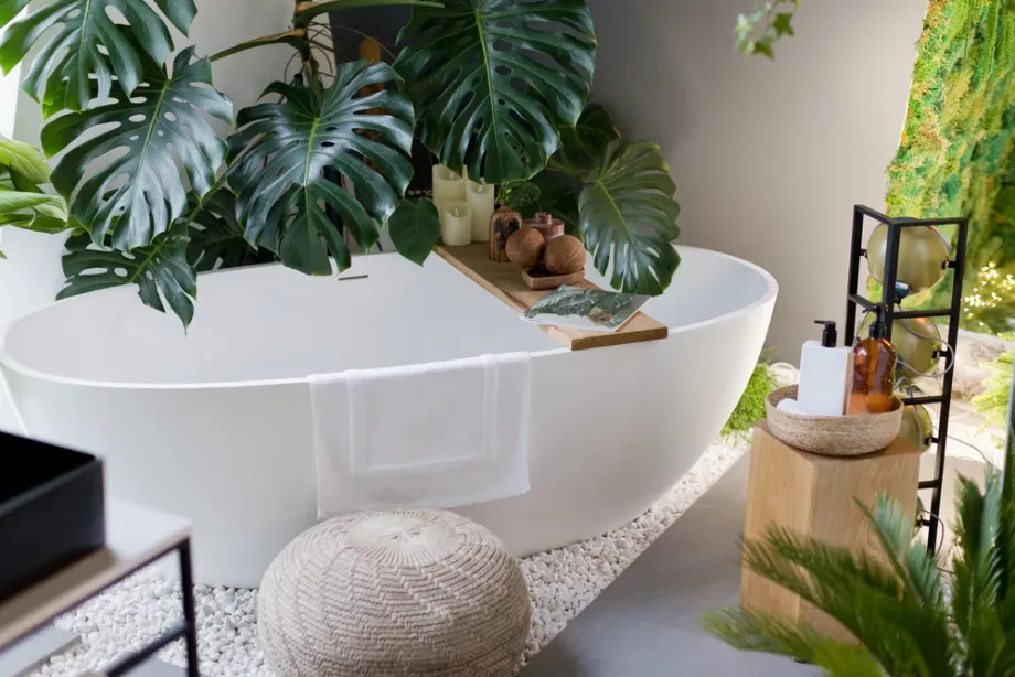 Modernes luxuriöses Badezimmer mit freistehender Badewanne